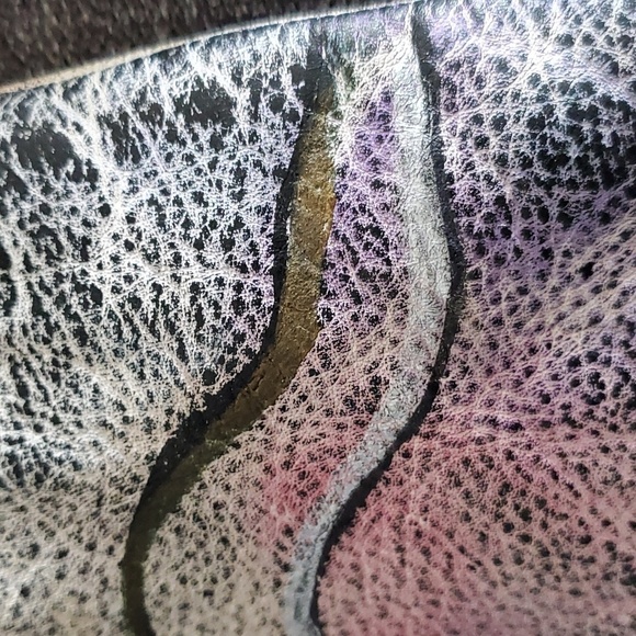 VINTAGE 80S 90s LARGE WRISTLET HAND BAG CONTEMPORARY HAND PAINTED LEATHER - Picture 5 of 11